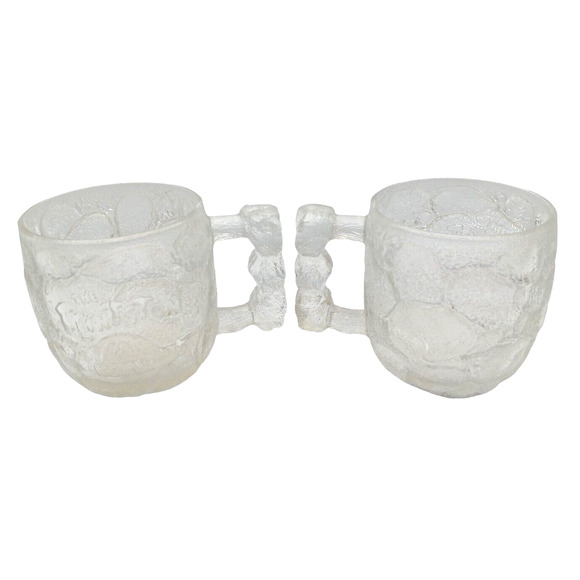(2) McDonald's Flintstones Cups 1993 Collectible Glass Mug Bedrock Stone Handles - Picture 8 of 12